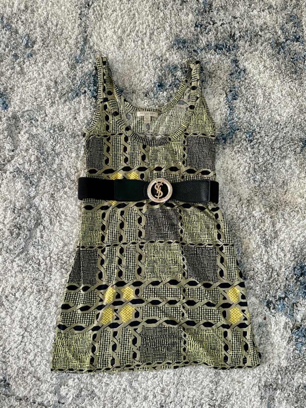 Burberry women Sleeveless Yellow & Black Patterned mini Dress